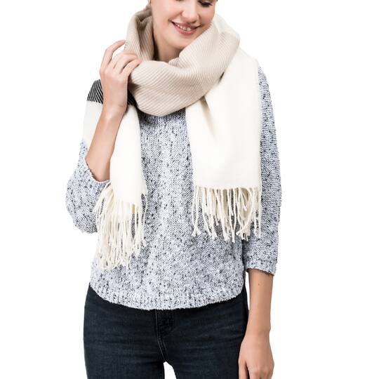 Glitzhome® 78" Cream & Black Stripe Scarf with Tassels